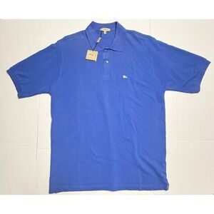 Burberry London Mens Blue Cotton Pique Polo Shirt Nova Check Trim Size L NWT